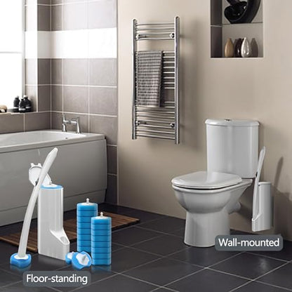 2 Pack Disposable Toilet Bowl Cleaner Wand and Holder Kit with 72 Refills | Toilet Cleaning System-2*16.81" ABS Handle Holder, 72 Replacement Heads for House, Apartment, RV Bathroom Cleaning - color: 2 Pack White Toilet Brush Set