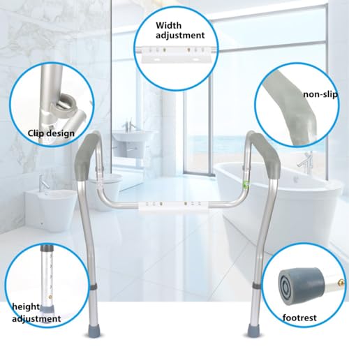 Toilet Safety Rails,Adjustable Safety Frame with Handles for Elderly,Handicap Non-Slip Bathroom Grab Bar with Padded Handles and Aluminum Frame(Size:57cm,Color:Gray)