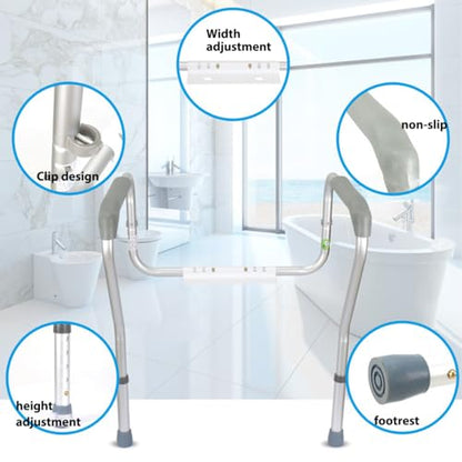 Toilet Safety Rails,Adjustable Safety Frame with Handles for Elderly,Handicap Non-Slip Bathroom Grab Bar with Padded Handles and Aluminum Frame(Size:57cm,Color:Gray)