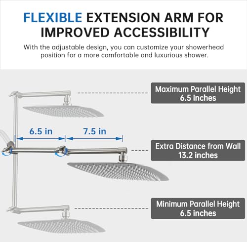 G-Promise All Metal 14 Inches Rainfall Shower Head with Handheld Combo | All Metal, Built to Last, Easy Install, Adjustable Height & Angle for All Heights, Extra Long Hose, Modern Upgrade - color: Brushed Nickel, size: 14 Inches