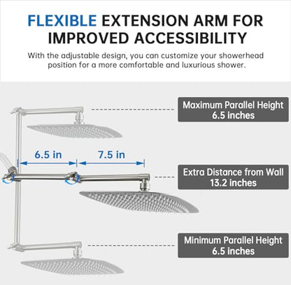 G-Promise All Metal 14 Inches Rainfall Shower Head with Handheld Combo | All Metal, Built to Last, Easy Install, Adjustable Height & Angle for All Heights, Extra Long Hose, Modern Upgrade - color: Brushed Nickel, size: 14 Inches
