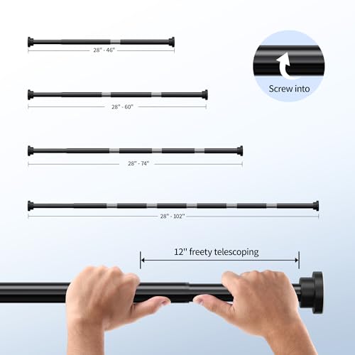 Mcrbeay Shower Curtain Rod, 1" Diameter Heavy Duty Tension Shower Rod, Non Slip Adjustable 28-46 inch No Drilling Shower Curtain Rods Spring Tension For Bathroom, Shower Stall, No Rust, Black - color: Black, size: 28-46 Inches