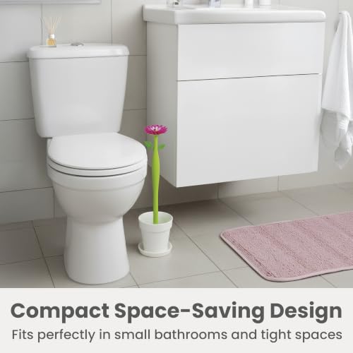 Vigar Flower Power Toilet Brush with Holder Set for Bathroom, White | Daisy-Shaped Handle, Flowerpot Base with Saucer, Durable Bristles, Toilet Brush and Holder Set for Bathroom - color: White