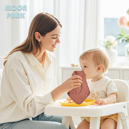 MOON PARK Baby Washcloths, 12 Pack - 12x12 Inches, Small Burp Cloths and Baby Wipes - 100% Cotton Muslin Ultra Soft for Newborn, Infant and Toddlers - Brown, Honey and Bean Paste Series - color: Brown, Honey and Bean Paste Series