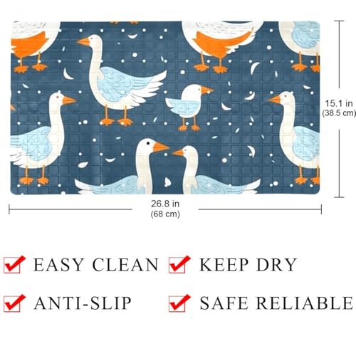 Non Slip Shower Mat Bathtub Mat 15.1x26.8 Inch, Quick Dry Bath Mat with Drain, Soft PVC Bath Mats for Bathroom Tub Shower Floor, Funny Goose - color: Multi 7