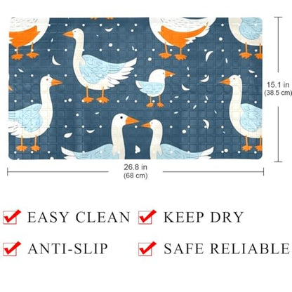 Non Slip Shower Mat Bathtub Mat 15.1x26.8 Inch, Quick Dry Bath Mat with Drain, Soft PVC Bath Mats for Bathroom Tub Shower Floor, Funny Goose - color: Multi 7