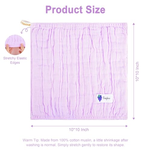 6 Pack Muslin Baby Washcloths 100% Cotton Ultra Soft Absorbent 6 Layer Lightweight Wash Cloths for 10" x 10" Face Bath Burp Cloth Newborn