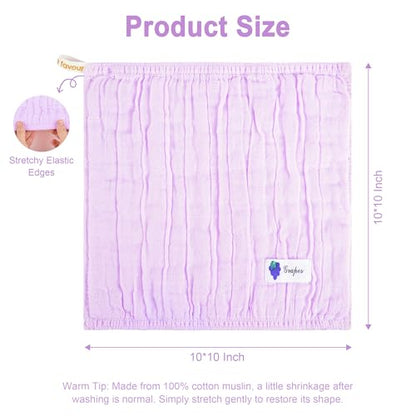 6 Pack Muslin Baby Washcloths 100% Cotton Ultra Soft Absorbent 6 Layer Lightweight Wash Cloths for 10" x 10" Face Bath Burp Cloth Newborn
