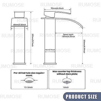 RUMOSE Tall Bathroom Faucet Vessel Sink Faucet with Drain, Matte Black | Modern Single Handle One Hole Bathroom Faucet Waterfall Rv Lavatory Vanity Faucet Mixer Tap, Pop Up Drain, Stainless Steel - color: Matte Black