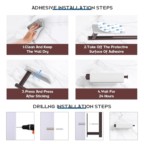 Paper Towel Holder Under Cabinet No Drilling, Self Adhesive Paper Towel Holder Wall Mount for Kitchen Rack, Under Counter Napin Holder No Drill, RV, 304 Stainless Steel, Oil Rubbed Bronze - color: Bronze