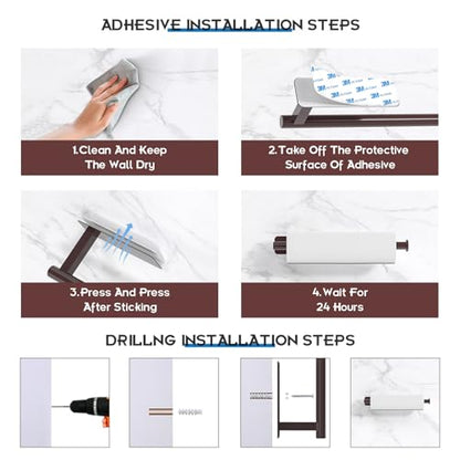 Paper Towel Holder Under Cabinet No Drilling, Self Adhesive Paper Towel Holder Wall Mount for Kitchen Rack, Under Counter Napin Holder No Drill, RV, 304 Stainless Steel, Oil Rubbed Bronze - color: Bronze