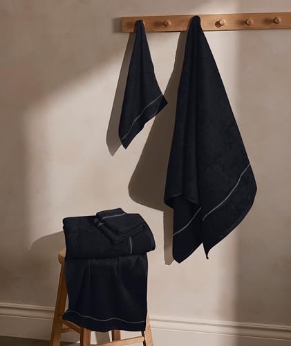 MyOwn Ultra Soft 6 Pack Cotton Towel Set, Contains 2 Bath Towels 28x55 inch, 2 Hand Towels 16x24 inch & 2 Wash Coths 12x12 inch, Ideal Everyday use, Compact & Lightweight - Black - color: Black, size: 6 Piece Set