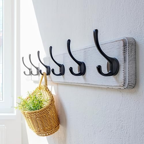Coat Rack Wall: 24" Long, Patented, Heavy-Duty, 6-Double-Hooks Wooden Wall Mounted Coat Rack Coat Hanger Hook Rail for Winter Coats Hat Jacket Clothing, White & Black - color: White & Black, size: L=24"(1pcs)