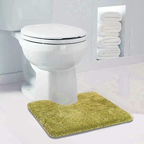 Walensee Contour Rug (20x24, Olive Green) Non Slip Bath Mat for Bathroom Water Absorbent Soft Microfiber Shaggy Bath Mat Machine Washable U Shape Toilet Rug - color: Olive Green, size: 20"x24" Contour Rug
