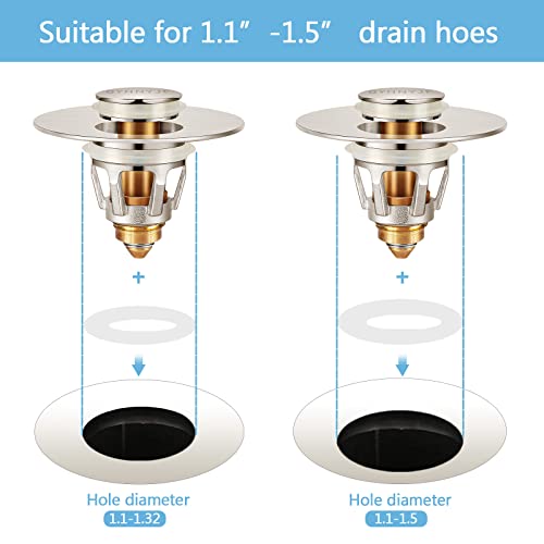 QYHNYJF Bathroom Sink Stoppers Brushed Nickel – Pop Up Drain Stopper & Strainer, 2-in-1 Universal Sink Stopper for 1.1" to 1.5" Bathroom Sink Drain Pipes, Brushed Nickel Finish - color: Brushed Nickel