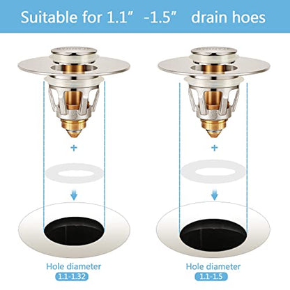 QYHNYJF Bathroom Sink Stoppers Brushed Nickel – Pop Up Drain Stopper & Strainer, 2-in-1 Universal Sink Stopper for 1.1" to 1.5" Bathroom Sink Drain Pipes, Brushed Nickel Finish - color: Brushed Nickel