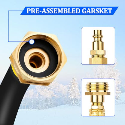 RV Winterizing Blowout Adapter Kit with Valve for Sprinkler Camper | Air comp quick connect plug,3/4" garden hose faucet,antifreeze for motorhomes/boats/travel trailers, brass,lead-free,18"