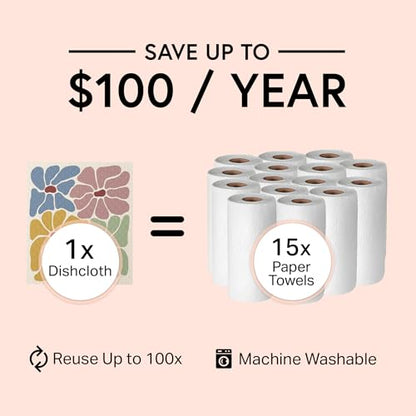 Swedish Wholesale Dishcloths Reusable 8" x 7" Sponge Cloths, Bulk 10 Pack of High Absorbent Cellulose Dish & Kitchen Cleaning Hand Towels, Wring to Dry & Machine Wash, Odor Resistant, Retro Flower - color: Retro Flower