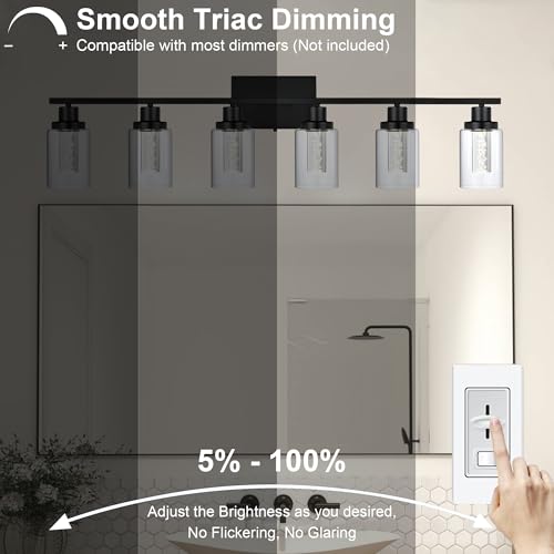 MELUCEE 6-Light Black LED Vanity Lights for Bathroom,3000K-6000K | Dimmable Bathroom Light Fixtures with Crystal Bubble Clear Glass Shade, LED Wall Light Fixture Built-In LED Chips - color: Black, size: LED-6 Lights