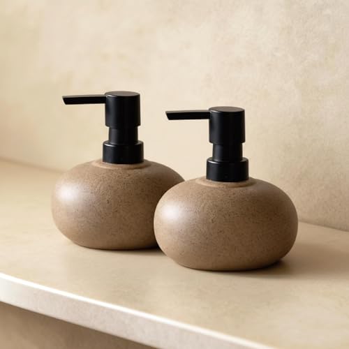 10oz Ceramic Hand Soap Dispenser, Elegant Liquid Soap Dispenser for Bathroom Countertop, Heavy & Sturdy Dish Soap Dispenser for Kitchen (Brown Set of 2) - color: Brown Set of 2