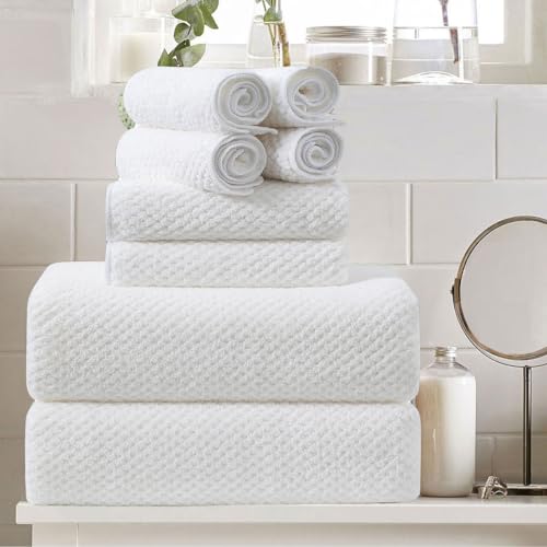8 Piece Large White Family Bath Towel Set-2 Oversized Bath Towel Sheets,2 Hand Towels,4 Washcloths-600GSM Soft Highly Absorbent Quick Dry Beach Chair Towels Woven Towels for Bathroom Hotel and Spa - color: White, size: 8 Pcs Towel Set