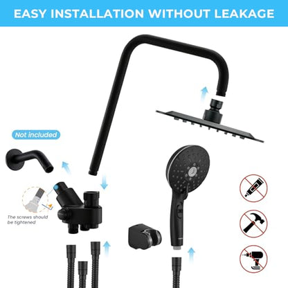 Dual Shower Head Combo, 8'' High Pressure Rain Shower Head with Handheld Spray, 6+1 Spray Settings Handheld Showerhead, Height Adjustable, One-touch Pause Button, Matte Black - color: Black