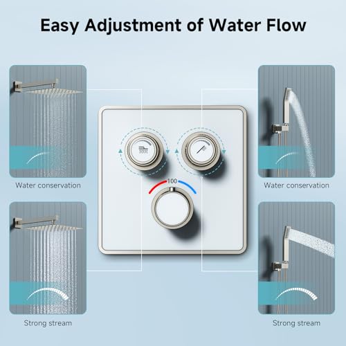 SR SUN RISE 100℉ Brushed Brushed Nickel Shower System,10 Inch | Luxury Rainfall Shower Head,High-Pressure Handheld Shower,Soild Brass,Wall Mount,Valve and Trim Kit Included - color: Brushed Nickel, style: 10"