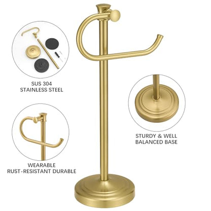 17 Inch Brushed Gold Stand Towel Bar Hanger Hand Towel Bar Bathroom Vanity Countertop Towel Holder Free Standing Stainless Steel Towel Ring Hardware Accessories Towel Rack - color: Brushed Gold
