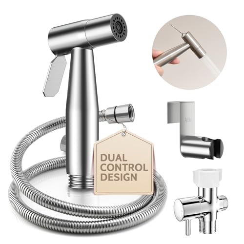 Arofa Hands-Free Bidet Sprayer, Dual Control Mode Bidet Attachment | Adjustabel Water Pressure, Hands-Free Operation, Leak-Free Hose, Fits Two-Piece Toilets, Feminine/Baby/Pet Wash, Easy Install - color: Stainless Steel(Hands-Free), size: 1 Pack