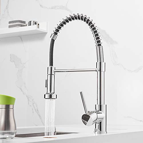 Kitchen Faucet with Pull Down Sprayer, Stainless Steel, Chrome | 1 Handle Spring Sink Faucets, Lead-Free Stainless Steel, 1 or 3-Hole with Deck Plate,Farmhouse, RV, Bar, Laundry Room - color: D - Chrome