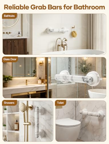 Grab Bars for Bathtubs and Showers Handles for the Elderly and People in Need,2026 New Powerful Suction Cup,No Drilling Required (White-1 Pack) - color: White