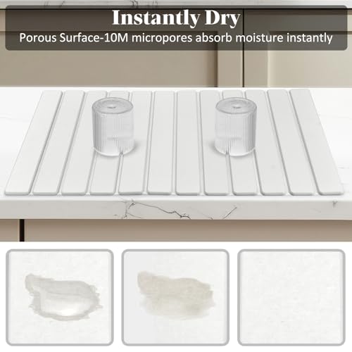 Extra Large Stone Dish Drying Mat for Kitchen Counter, 28"(L)×16"(W) Eco-Friendly Diatomaceous Earth Dish Mats, Fast Dry Absorbent Collapsible Mats for Bottles,Dishes, Match Any Countertop - size: 28" x 16"
