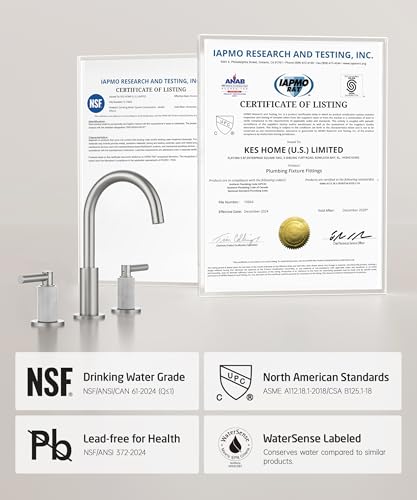 KES Natural Italian Carrara Marble Brushed Nickel Bathroom Faucet 3 Hole with All Metal Pop Up Sink Drain, 8 Inch Widespread Bathroom Sink Faucet for Vanity, 360° Swivel Spout, 18/8 Stainless Steel - color: Brushed Nickel