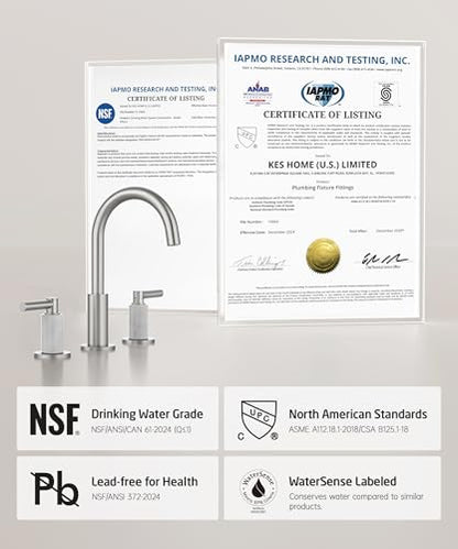 KES Natural Italian Carrara Marble Brushed Nickel Bathroom Faucet 3 Hole with All Metal Pop Up Sink Drain, 8 Inch Widespread Bathroom Sink Faucet for Vanity, 360° Swivel Spout, 18/8 Stainless Steel - color: Brushed Nickel