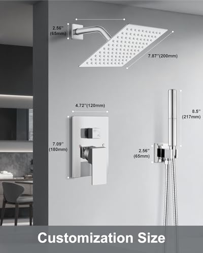 Aolemi Shower System with Rain Head and Handheld,8-Inch,Polish Chrome | High-Pressure Shower Faucet Set with Dual-Function Handheld,Rough-In Valve,1.8 GPM,Wall-Mount Trim Kit - color: Polish Chrome, size: 8 Inch