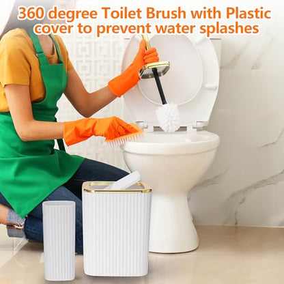 9 PCS White Bathroom Accessories Set with Trash Can Bathroom Accessory | All-in-One Kit with Trash Can,Toothbrush Holder,Soap Dispenser,Toothbrush Cup,Vanity Tray,Soap Dish,Toilet Brush etc for Home - color: White