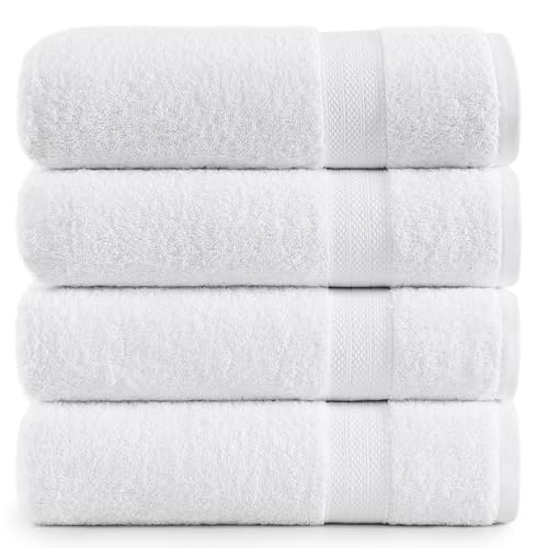 Lane Linen 100% Cotton 4 Pack Bath Sheets (35"x66") - Ring Spun, Extra Large Towel Sets - Quick Drying, Soft, Low lint & Highly Absorbent - Premium Quality Oversized Daily Use Bathroom Towels - White | Cotton Bath Sheets - Oversized & Roomy, Lightweight &