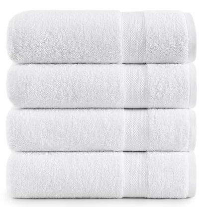 Lane Linen 100% Cotton 4 Pack Bath Sheets (35"x66") - Ring Spun, Extra Large Towel Sets - Quick Drying, Soft, Low lint & Highly Absorbent - Premium Quality Oversized Daily Use Bathroom Towels - White | Cotton Bath Sheets - Oversized & Roomy, Lightweight &