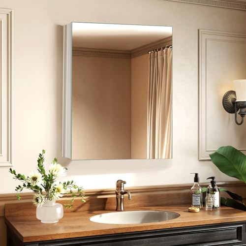Medicine Cabinet Mirror,Bathroom Mirror with Storage 24 x 32 in | Bathroom Medicine Cabinet With Mirror And Adjustable Shelves, Aluminum Recessed or Wall Mounted Medicine Cabinets - size: 24 x 32 inches