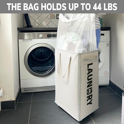 Goodpick 2-Pack Hamper with Wheels & Wash Bag, College Dorm Essentials,75L | Clothes Hamper with Removable Wash Bag for Laundry Room, Large Rolling Laundry Basket with Handles, White - color: White 2-Pack