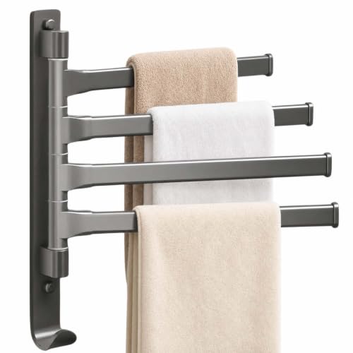 2-5 Arms Swivel Towel Rack Bath Towel Holder with Hook Swing Arm Towel Rack Wall Mount for Bathroom Kitchen-Grey 4Arm - color: Grey, size: 4-arm