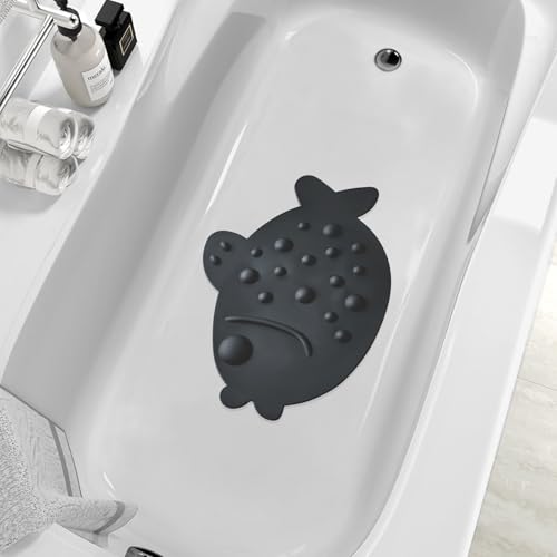 Non-Slip Bathtub Mat ZHICHENG Soft Rubber Bathroom Bathmat with Strong Suction Cups (Black) - color: Black