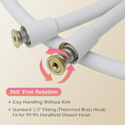 48 Inches Silicone Shower Hose Replacement, Anti-Kink Designed Handheld Shower Head Hose Ultra-Soft Hoses Extension with Brass Insert & Nut, White - color: White, size: 48 inches