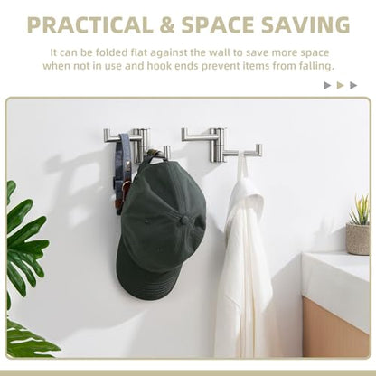 Suyar Brushed Nickel Double Towel Hook, Bathroom Swivel Robe Hook 2 Arms | Foldable Robe Coat Hanger for Kitchen RV Cabinet, SUS304 Stainless Steel Space Saving Towel Holder, Wall Mounted, 2 Pack - color: Brushed Nickel, size: 2 Pack
