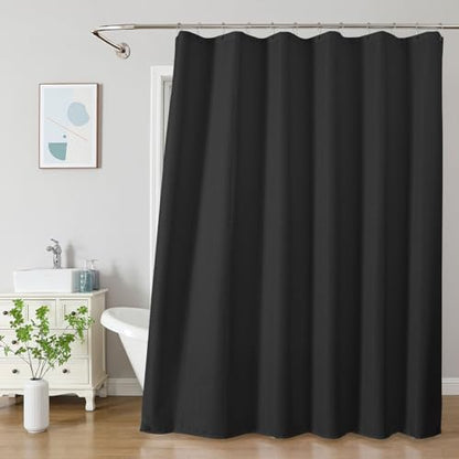 2-in-1 Waterproof Fabric Shower Curtain - No Separate Liner Needed, Hotel-Style Waffle Weave, Effortless Cleaning & Washable Bathroom Shower Curtain Set,72Wx72H,Black - color: Black, size: 72"W x 72"L (Pack of 1)