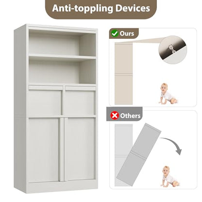 Garvee Tall Bathroom Cabinet, Floor Storage Cabinet with Doors & 2 Drawers, 51" H Tall Organizer Cabinet Freestanding for Bathroom, Living Room, Kitchen & Pantry (White)