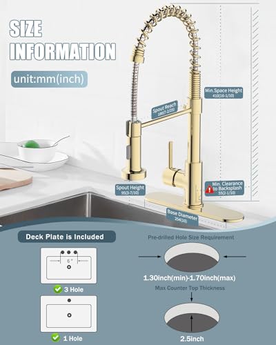 Gold Kitchen Faucet with Soap Dispenser, Pull Down Kitchen Faucet with Sprayer, Single Handle Kitchen Sink Faucet with Dual Function Spray Head, Camper Laundry RV Faucet,PVD - color: D-PVD Gold, style: Contemporary