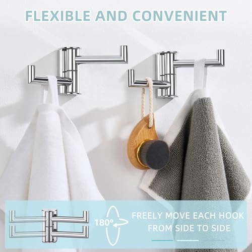 Angle Simple Towel Hook, Swivel Hand Towel Holder, Polished Chrome, 2 Pack | SUS304 Stainless Steel Robe Coat Hooks, Move from Side to Side, Fold to the Wall, for Bathroom Kitchen Closet, Screws Mount - color: Polished Chrome, size: 2 Pack