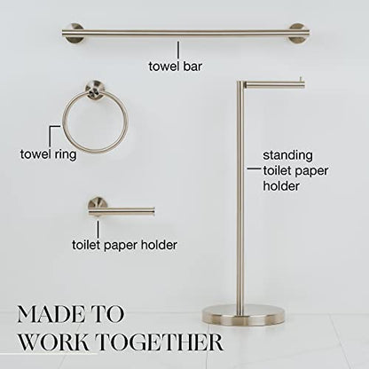 MARMOLUX ACC 2-Pc Bathroom Hardware Set - Hand Towel Holder for Bathroom Wall - Toilet Paper Holder Stand Wall Mount - Towel Holder Hanger Rack Stainless Steel Bathroom Set Towel Ring - Brushed Steel - color: Brushed Steel, size: 2pc Bundle