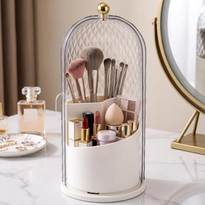 QIYVLOS Toothbrush Holders with Sliding Lid, Rotating 3 Slots Bathroom Organizer Countertop, Tooth Brush Toothpaste Holder Bathroom Counter Stand Caddy for Vanity Makeup Brushes Holder (White) - color: White
